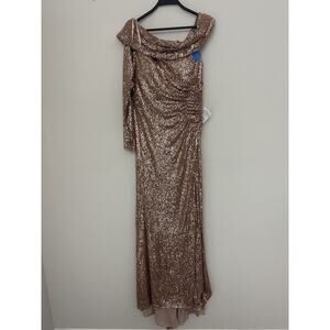New Ieena Mac Duggal Bronze Sequin Draped Neckline Sheath Dress 26571 Size 12